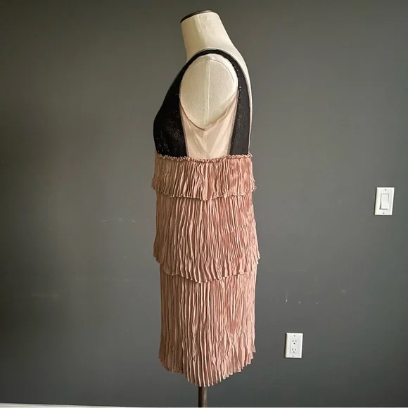 BCBGMAXAZRIA Averil Pleated Nude & Black Mesh Sequin Dress | NWT | Size S Y2K - Picture 4 of 10